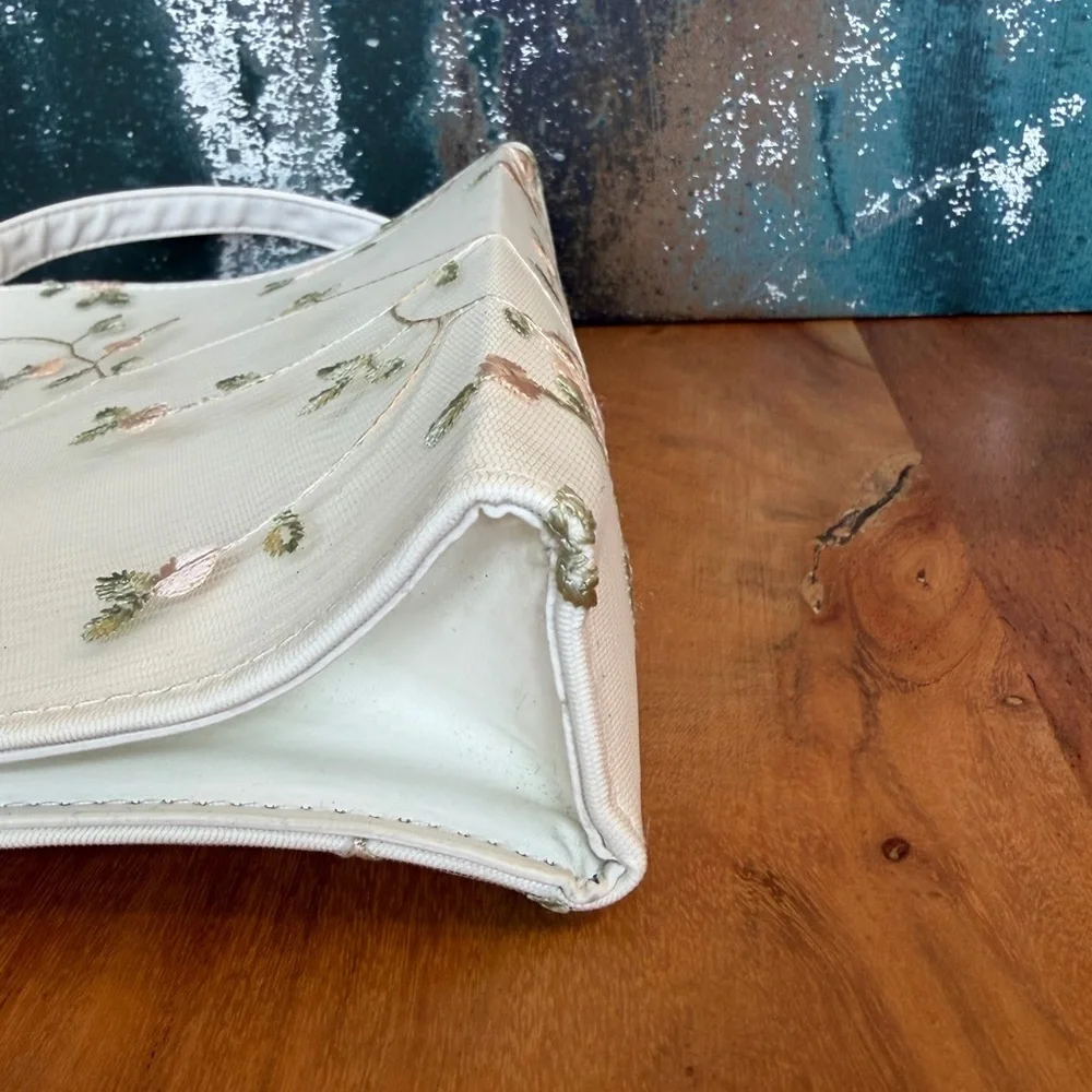 Floral Embroidered Faux Leather Baguette Bag